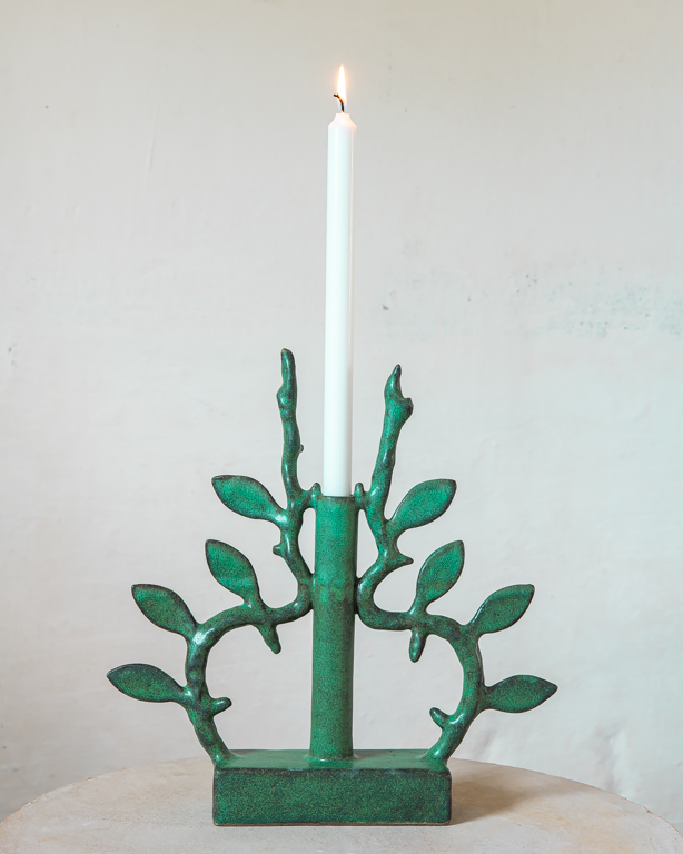 Ljusstake Grenar och blad, keramik av Elna-Karin Helgesson