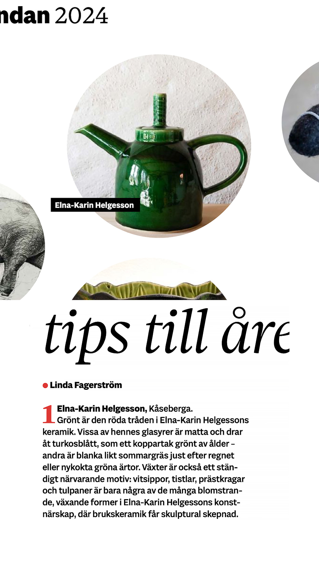 Artikel i Sydsvenskan om Elna-Karin keramik.